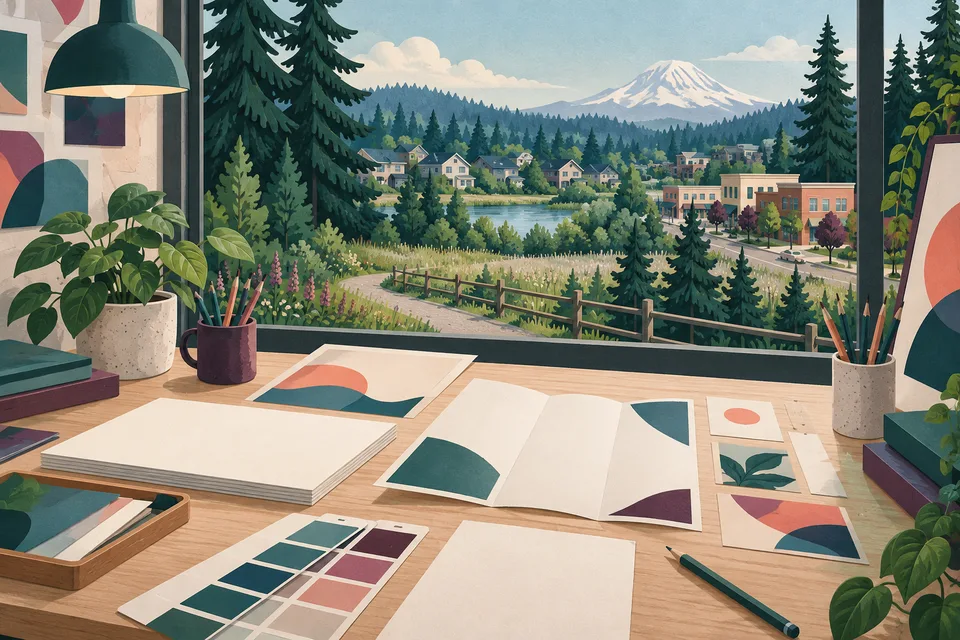Conceptual graphic design materials overlooking a Lakeland North neighborhood