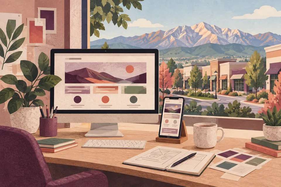 Conceptual responsive website design desk overlooking a South Jordan district