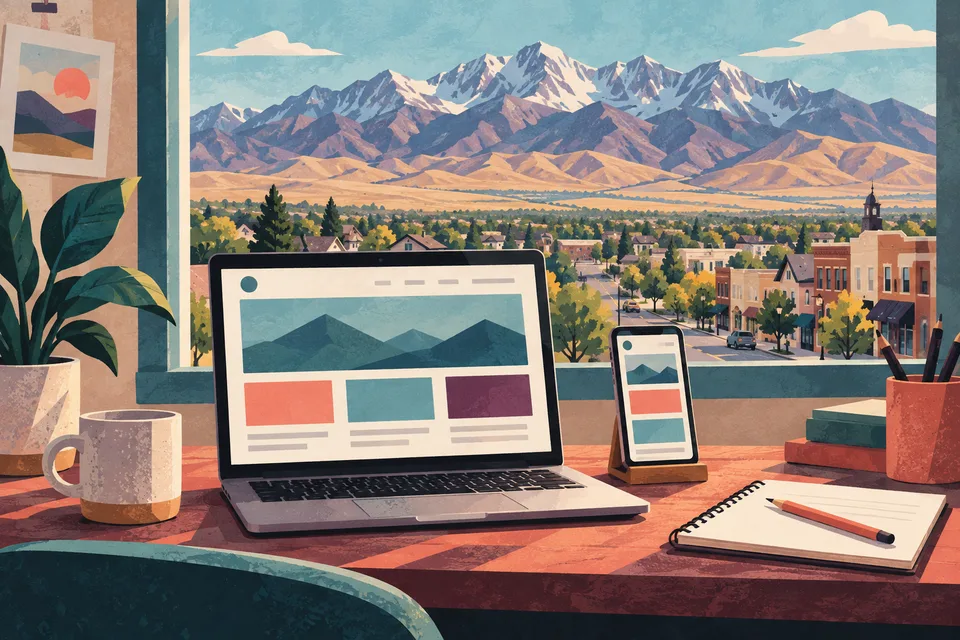 Conceptual web design desk overlooking Tooele Valley and the Oquirrh Mountains