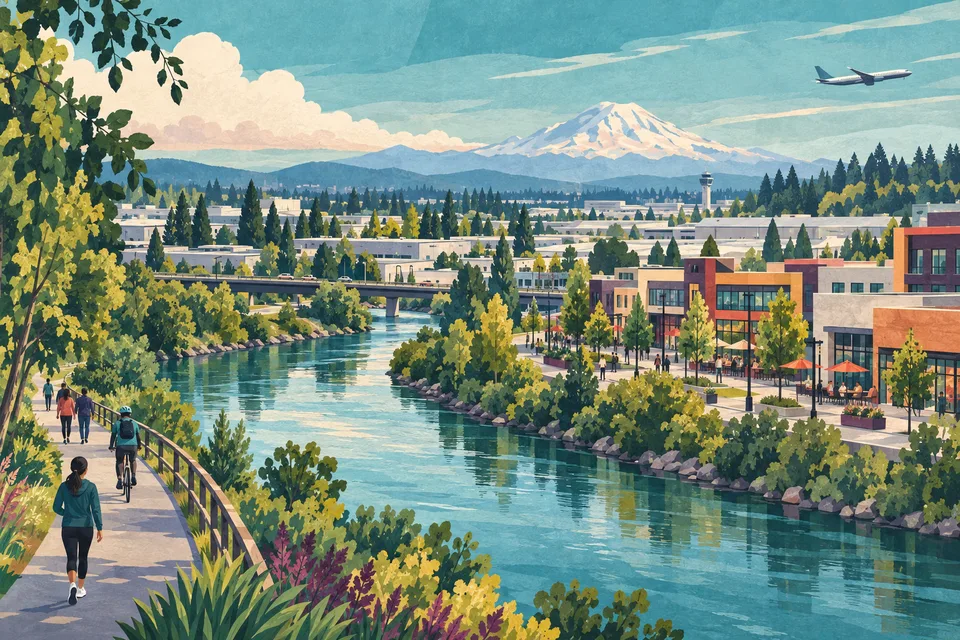 Conceptual Tukwila river, commercial, transit and light industrial district