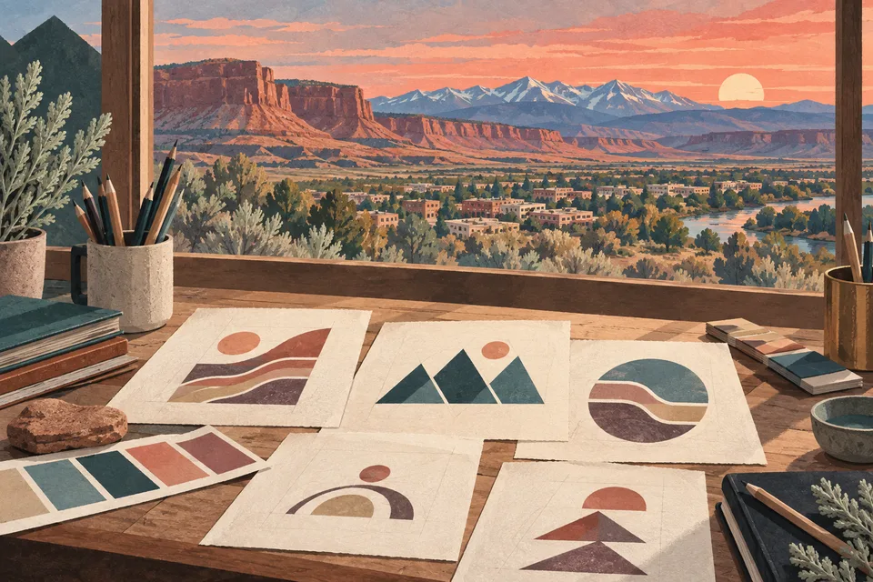 Conceptual identity sketches overlooking Vernal high desert and Uinta Mountains