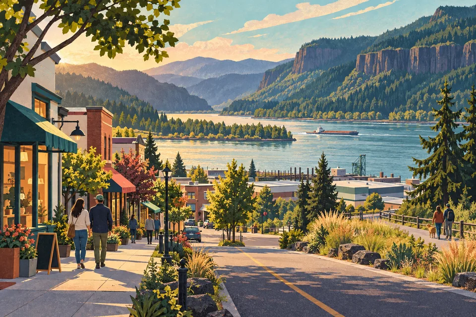 Conceptual Washougal Towncenter, Columbia River and Gorge landscape